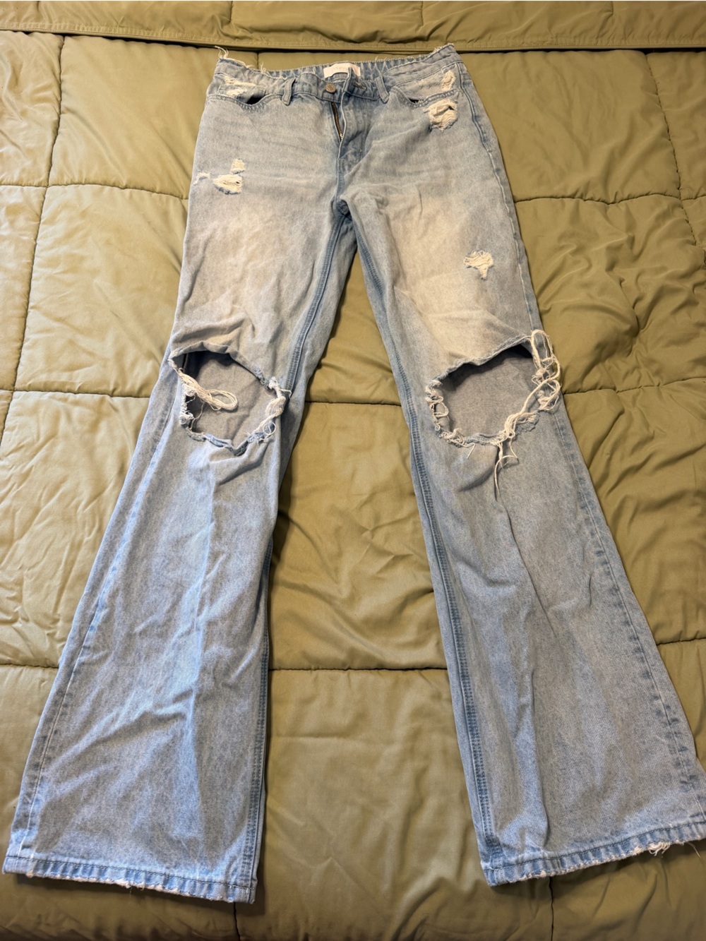 Light Blue Distressed Flare Jeans for Women